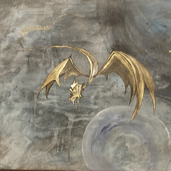 π¨π¦ Hand Painted Acrylic on Canvas Golden Dragon - Picture 3 of 4